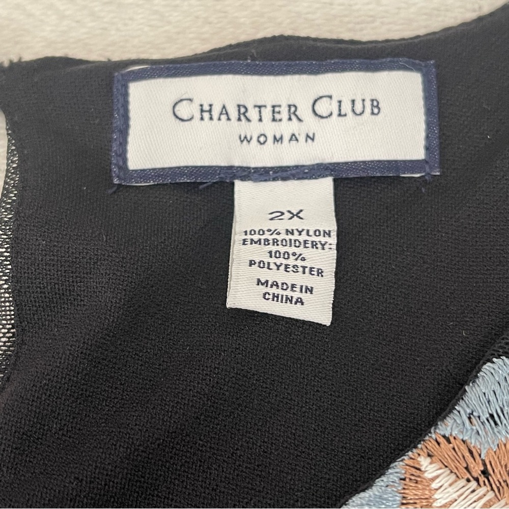 Charter Club semi sheer Black Floral Embroidered‎ Mesh Tank Blouse Top - Picture 6 of 10
